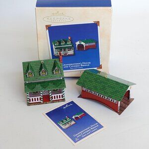 2002 Hallmark Keepsake Ornament Grandmother's House and Covered Bridge TIN
